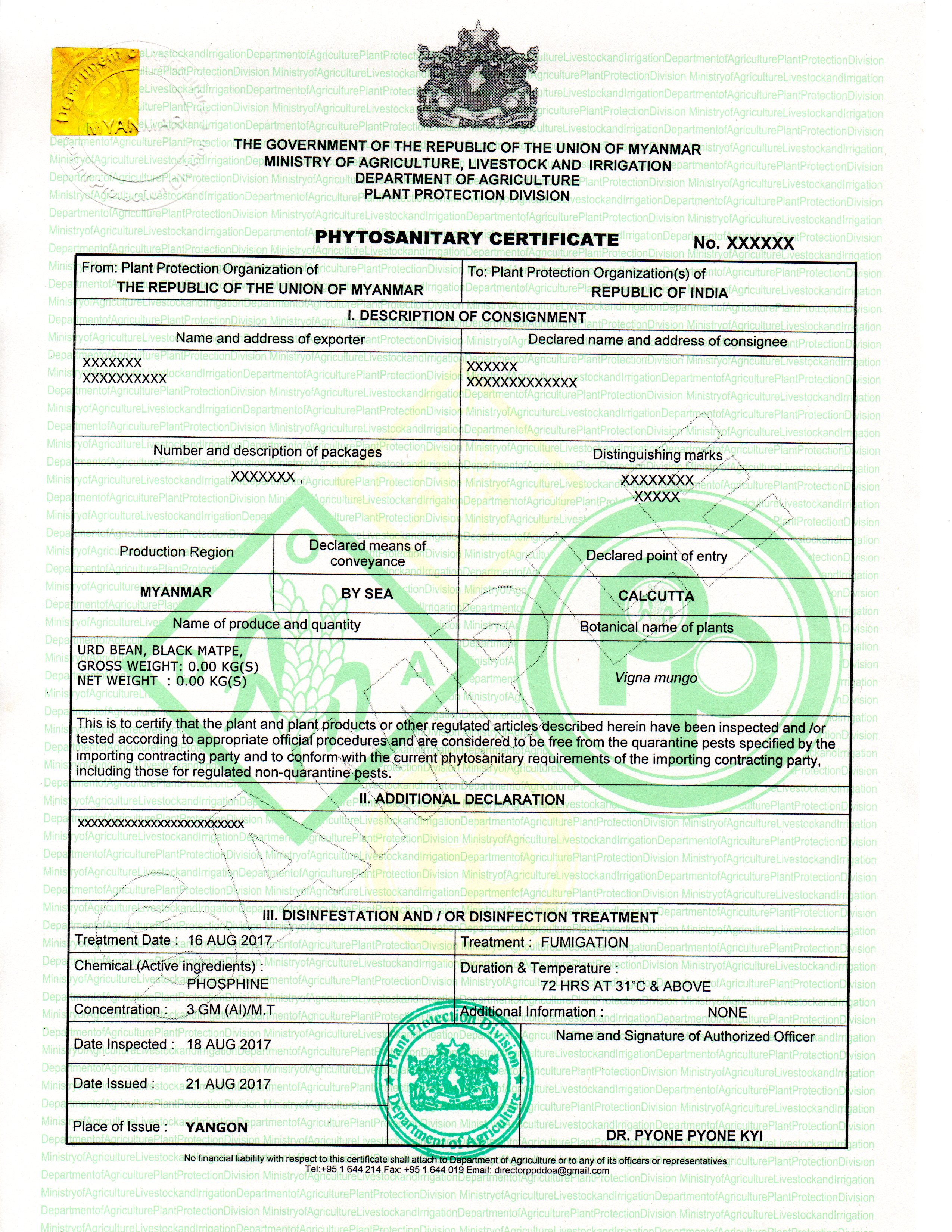 Phytosanitary Certificate 